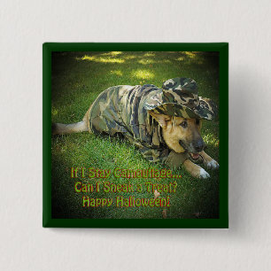 Badge Carré 5 Cm Chien d'Halloween en Camouflage
