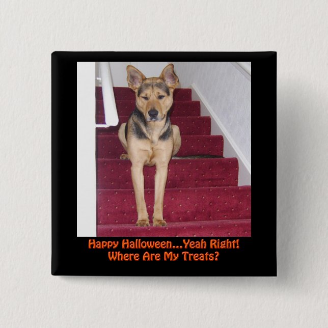 Badge Carré 5 Cm Chien d'Halloween et aucun traitement (Devant)