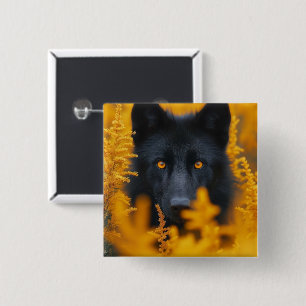 Badge Carré 5 Cm Chien noir aux yeux d'or étonnants