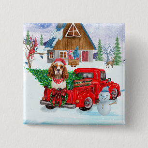 Badge Carré 5 Cm Chien Roi Cavalier En Livraison De Noël Camion Nei