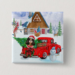 Badge Carré 5 Cm Chien Roi Cavalier En Livraison De Noël Camion Nei