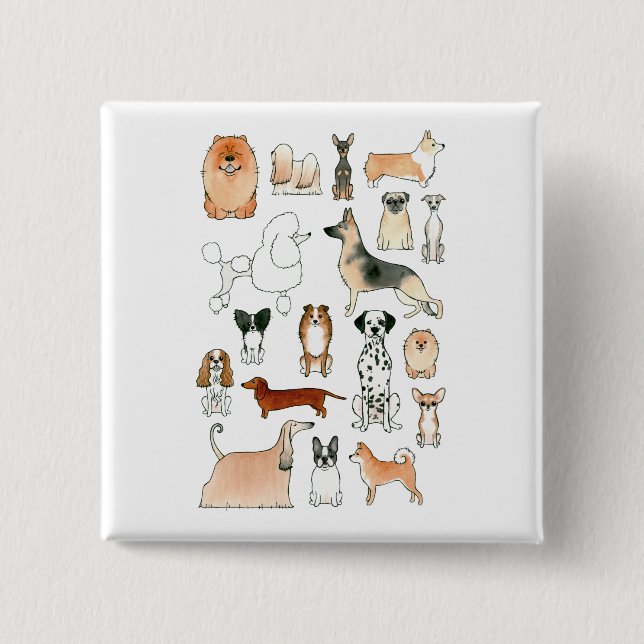Badge Carré 5 Cm Chiens (Devant)