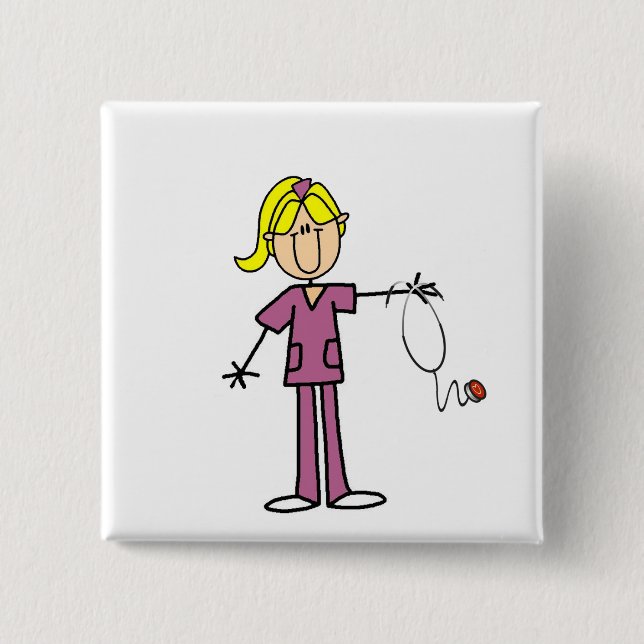 Badge Carré 5 Cm Chiffre femelle blond infirmière de bâton (Devant)