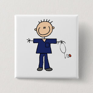 Badge Carré 5 Cm Chiffre masculin infirmière - bleu de bâton