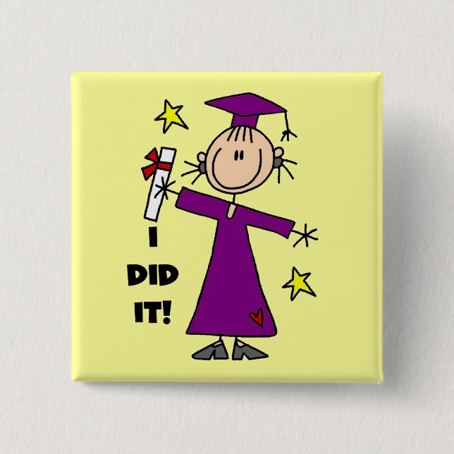 Badge Carré 5 Cm Chiffre pourpre diplômée de bâton de fille (Devant)