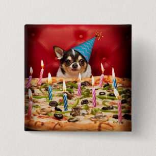 Badge Carré 5 Cm Chihuahua Anniversaire Pizza Pie