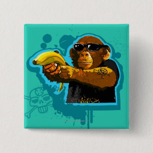 Badge Carré 5 Cm Chimpanzé tenant une banane