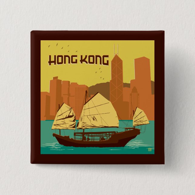 Badge Carré 5 Cm Chine | Hong Kong (Devant)