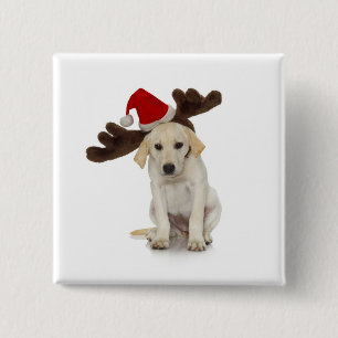 Badge Carré 5 Cm Chiot avec des oreilles de casquette et de renne