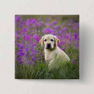 Badge Carré 5 Cm Chiot de laboratoire jaune
