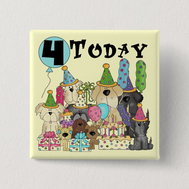 Badge Carré 5 Cm Chiots 4e anniversaire Bash Tshirts et cadeaux (Devant)