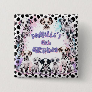 Badge Carré 5 Cm Chiots Dalmatiens Adorables Anniversaire Aquarelle