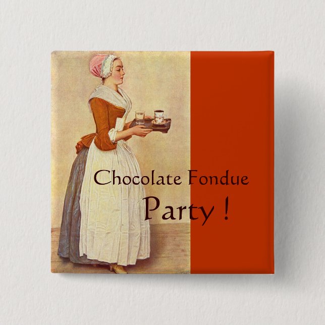 BADGE CARRÉ 5 CM CHOCOLAT FONDUE DÎNER FÊTE (Devant)