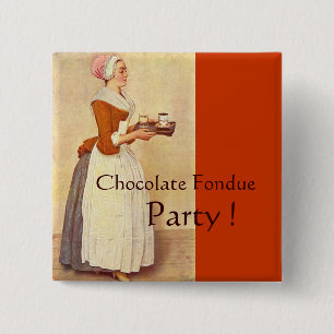 BADGE CARRÉ 5 CM CHOCOLAT FONDUE DÎNER FÊTE