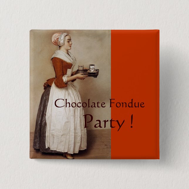 BADGE CARRÉ 5 CM CHOCOLAT FONDUE DÎNER FÊTE (Devant)
