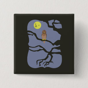 Badge Carré 5 Cm Chouette d'Halloween éffrayante