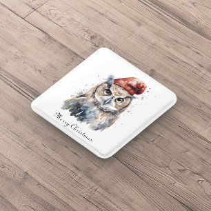 Badge Carré 5 Cm Chouette d'hiver enchantée, personnalisée