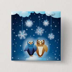 Badge Carré 5 Cm Chouettes amoureuses, bouton