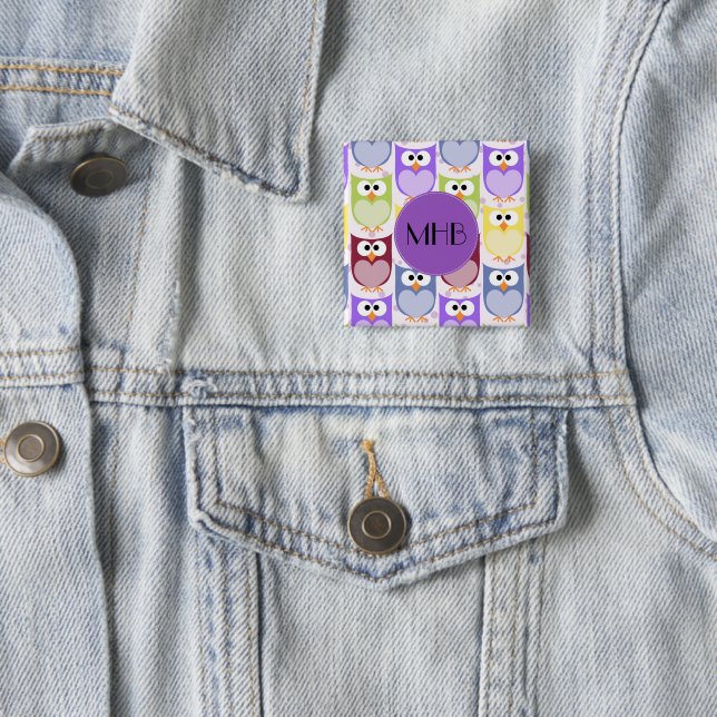 Badge Carré 5 Cm Chouettes mignonnes, Chouette Motif, Chouettes col (En situation)