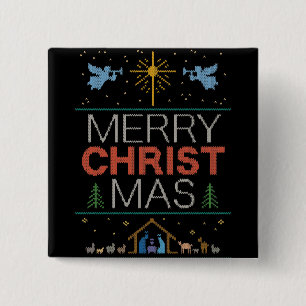 Badge Carré 5 Cm Chrétien religieux moche joyeux pull Noël