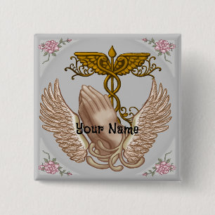 Badge Carré 5 Cm Christian Hands Nurse, bouton