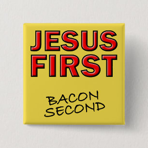 Badge Carré 5 Cm Christian Jésus Premier Bacon Deuxième