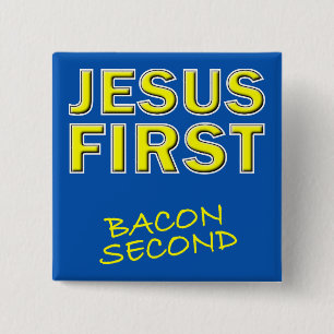Badge Carré 5 Cm Christian Jésus Premier Bacon Deuxième