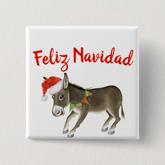 Badge Carré 5 Cm Christmas Burro Feliz Navidad Personnalisable (Devant)