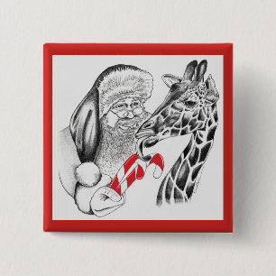 Badge Carré 5 Cm Christmas Giraffe and Santa Claus