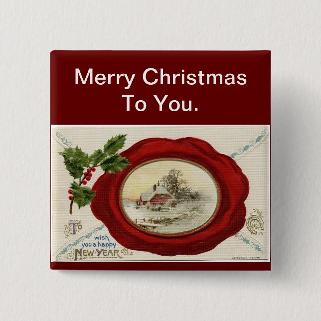 Badge Carré 5 Cm Christmas Holidays Button Pin (Devant)