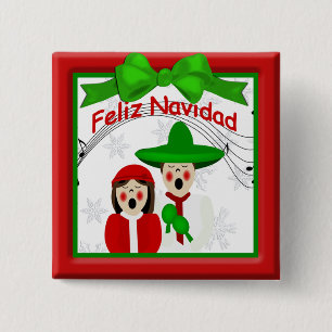 Badge Carré 5 Cm Christmas Mexican Carolers Couple Button