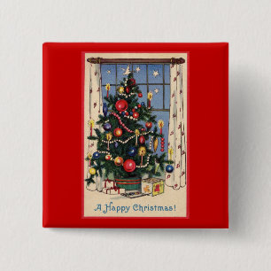 Badge Carré 5 Cm Christmas Tree Button