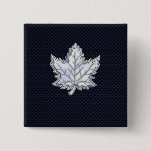 Badge Carré 5 Cm Chrome comme feuille d'érable sur fibre de carbone