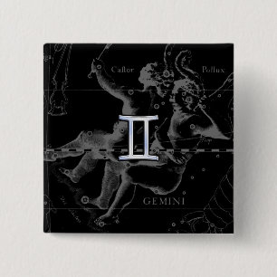 Badge Carré 5 Cm Chrome comme Gemini Zodiac Symbole sur Hevelius