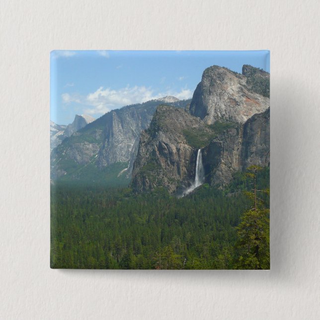 Badge Carré 5 Cm Chute de Bridalveil et Half Dome à Yosemite (Devant)