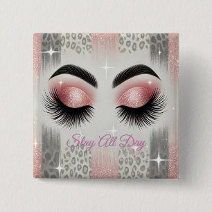 Badge Carré 5 Cm Cils en paillettes roses
