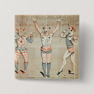 Badge Carré 5 Cm Cinq clowns célèbres attachés aux sables