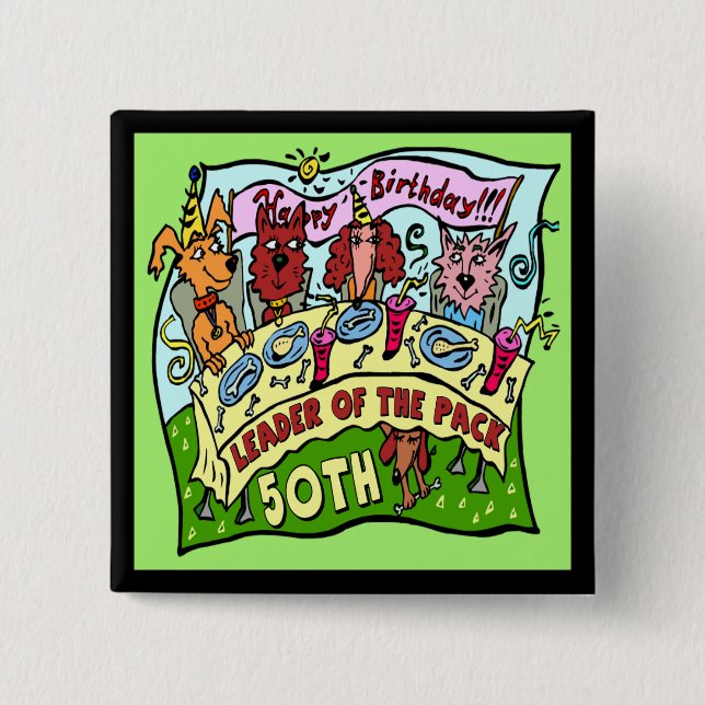 Badge Carré 5 Cm cinquantième Bouton d'anniversaire (Devant)