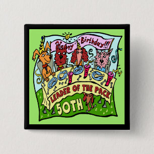 Badge Carré 5 Cm cinquantième Bouton d'anniversaire