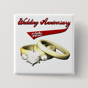 Badge Carré 5 Cm cinquantième Bouton d'anniversaire de mariage