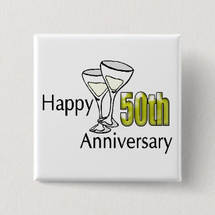 Badge Carré 5 Cm cinquantième Bouton d'anniversaire de mariage