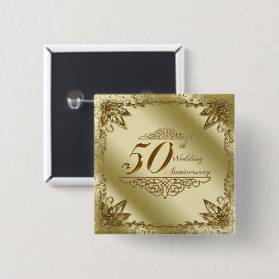 Badge Carré 5 Cm cinquantième Bouton d'anniversaire de mariage