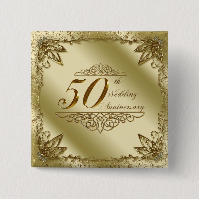 Badge Carré 5 Cm cinquantième Bouton d'anniversaire de mariage (Devant)