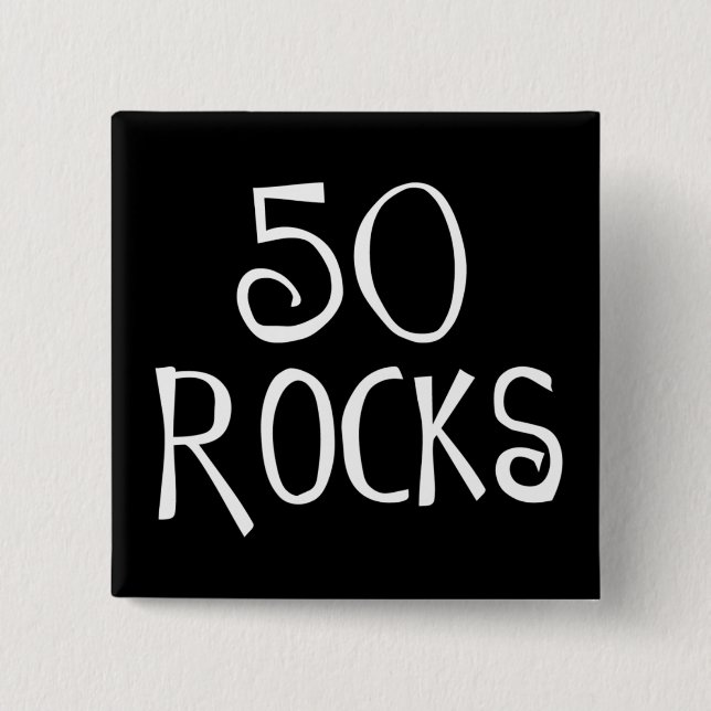 Badge Carré 5 Cm cinquantième cadeaux d'anniversaire, 50 ROCHES (Devant)