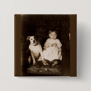 Badge Carré 5 Cm circa le pitbull 1910 et le bébé RPPC