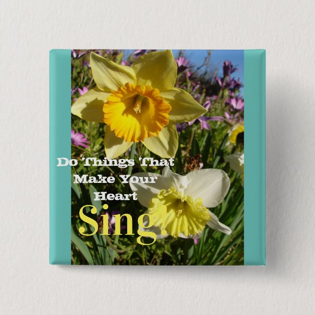 Badge Carré 5 Cm Citation Inspirationnelle Daffodique Ressort Flora (Devant)