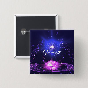 Badge Carré 5 Cm Citation Namaste Purple Crystal Lotus & Star