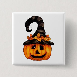 Badge Carré 5 Cm Citrouille de Halloween d'automne Bouton Jack-o-La