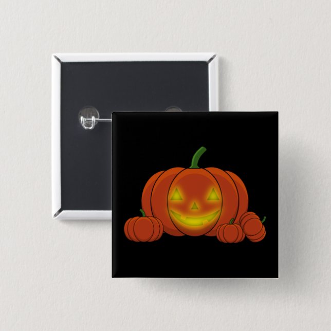 Badge Carré 5 Cm Citrouille Jack-o-lanterne (Devant & derrière)