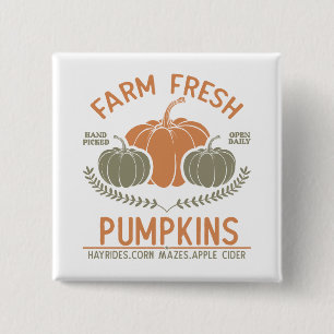 Badge Carré 5 Cm Citrouilles frais de ferme   Main saisie